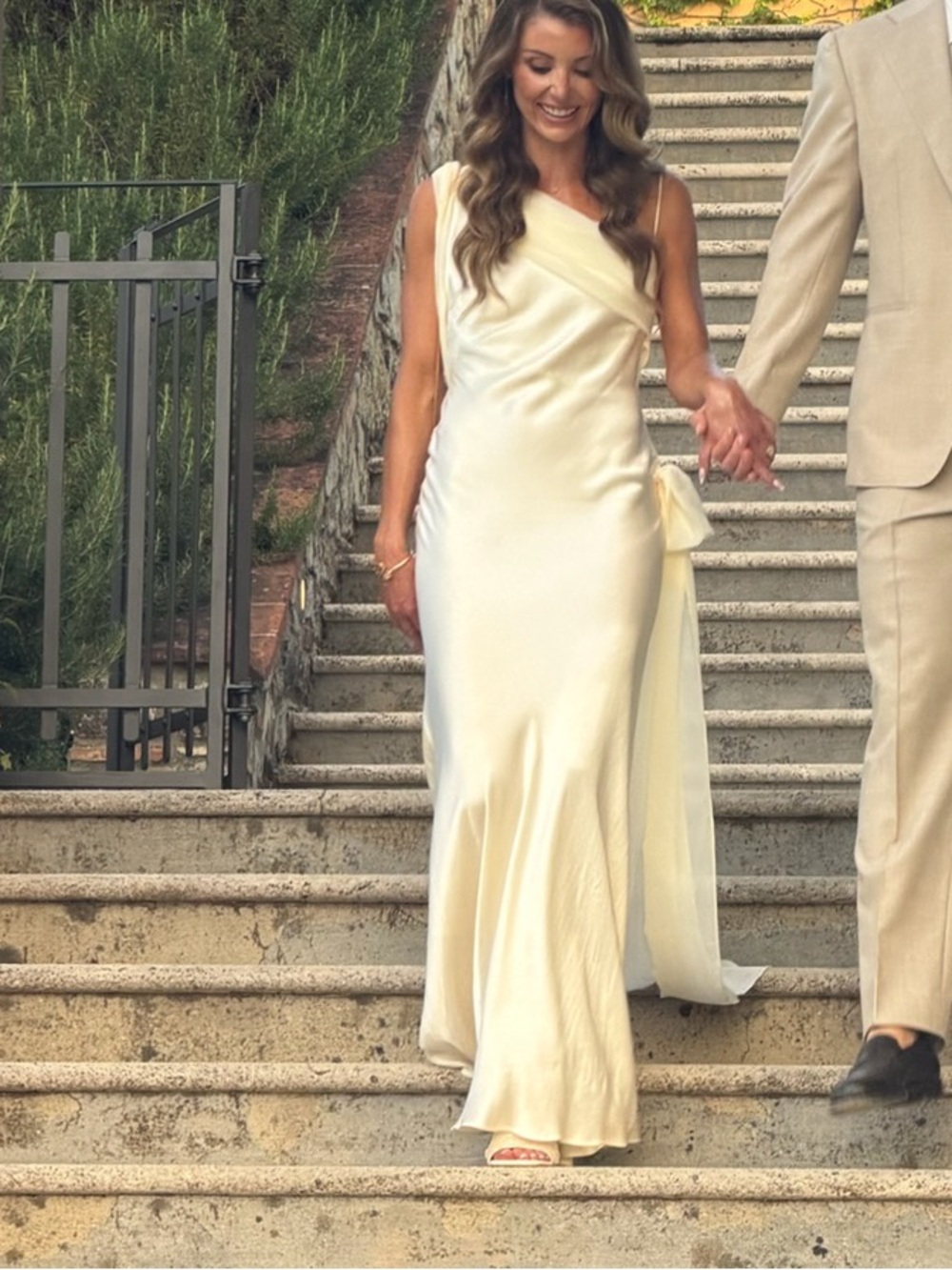 Arcina Ori Helena Chiffon-Detailed Satin Gown Ivory – Altered XS - Picture 12 of 12